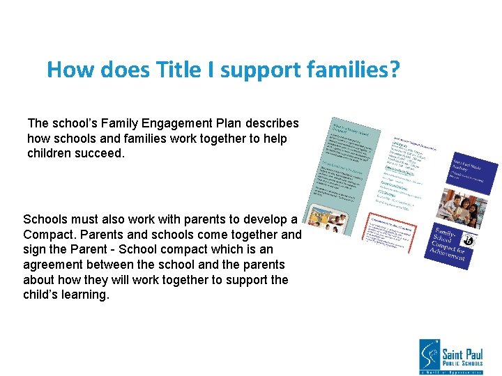 How does Title I support families? The school’s Family Engagement Plan describes how schools