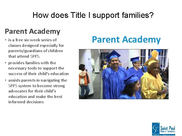 How does Title I support families? Parent Academy • is a free six-week series How does Title I support families? Parent Academy • is a free six-week series