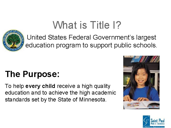 What is Title I? United States Federal Government’s largest education program to support public What is Title I? United States Federal Government’s largest education program to support public