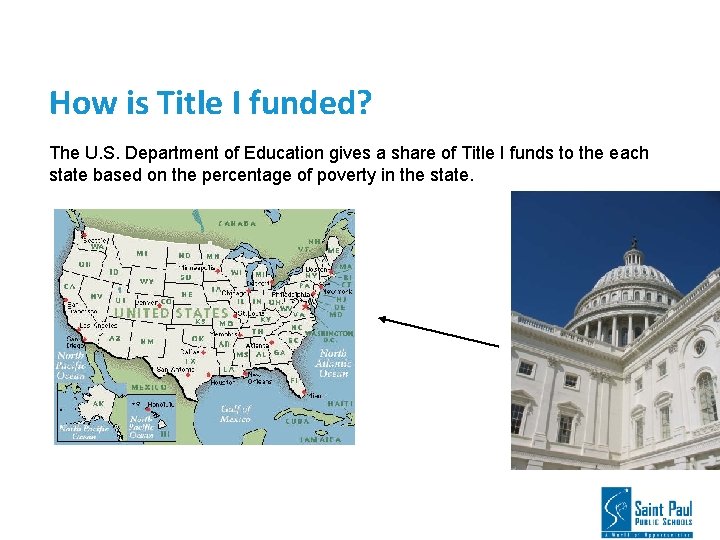 How is Title I funded? The U. S. Department of Education gives a share