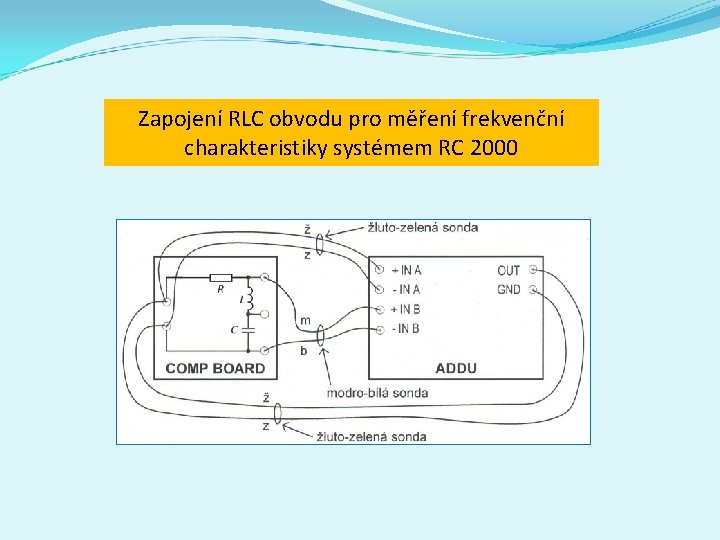 Zapojení RLC obvodu pro měření frekvenční charakteristiky systémem RC 2000 