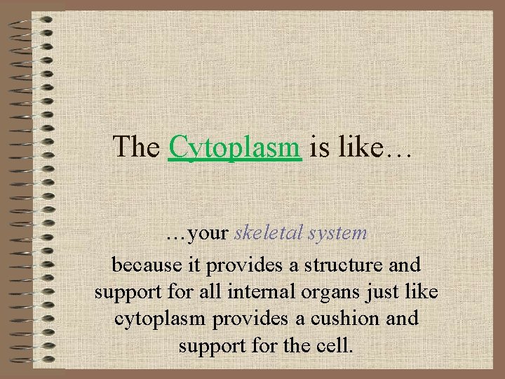 The Cytoplasm is like… …your skeletal system because it provides a structure and support