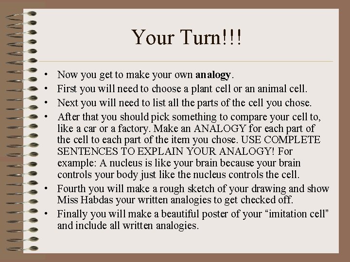 Your Turn!!! • • Now you get to make your own analogy. First you