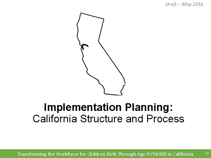 Draft – May 2016 Implementation Planning: California Structure and Process Transforming the Workforce for Draft – May 2016 Implementation Planning: California Structure and Process Transforming the Workforce for