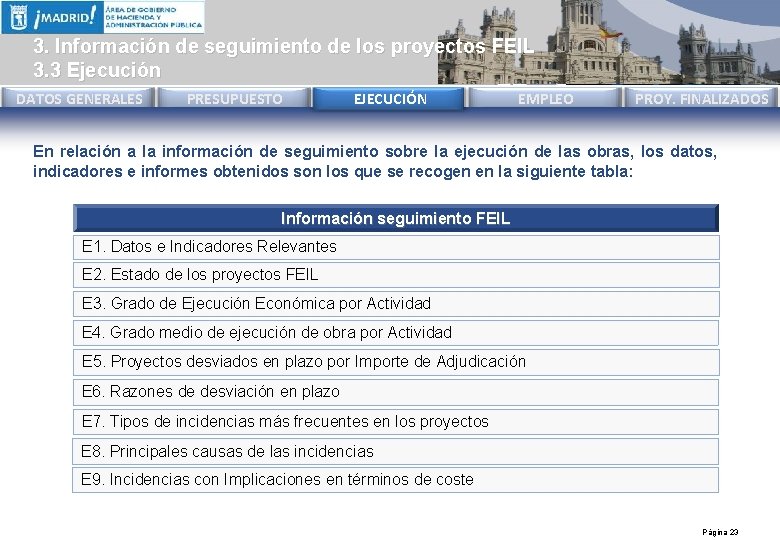 3. Información de seguimiento de los proyectos FEIL 3. 3 Ejecución DATOS GENERALES PRESUPUESTO