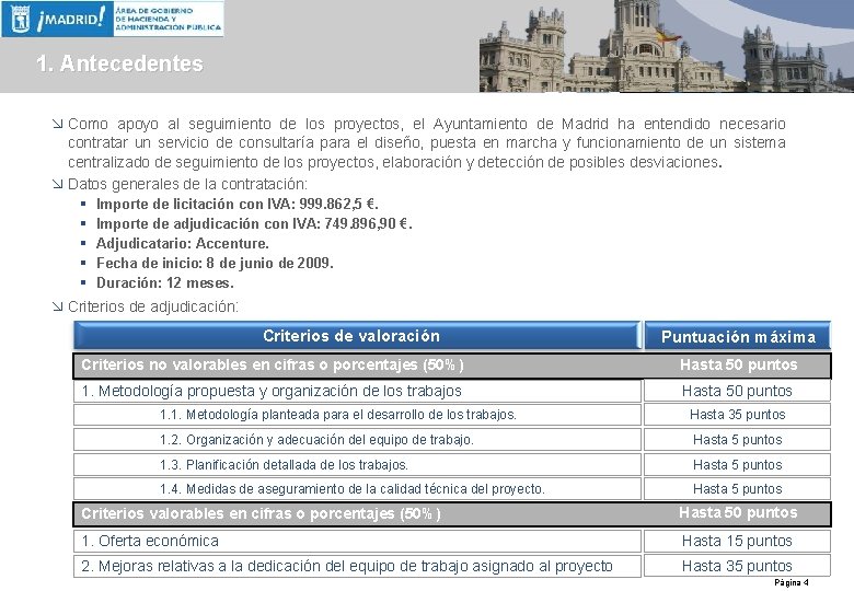 1. Antecedentes æ Como apoyo al seguimiento de los proyectos, el Ayuntamiento de Madrid