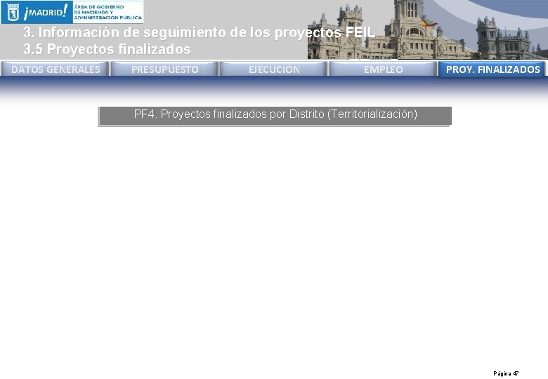 3. Información de seguimiento de los proyectos FEIL 3. 5 Proyectos finalizados DATOS GENERALES