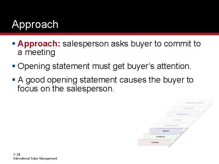 Approach § Approach: salesperson asks buyer to commit to a meeting § Opening statement