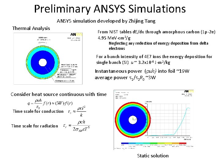 Preliminary ANSYS Simulations ANSYS simulation developed by Zhijing Tang Thermal Analysis From NIST tables