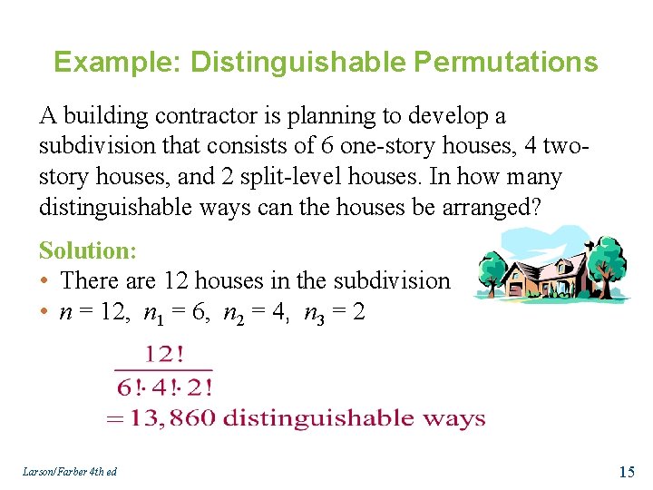 Example: Distinguishable Permutations A building contractor is planning to develop a subdivision that consists