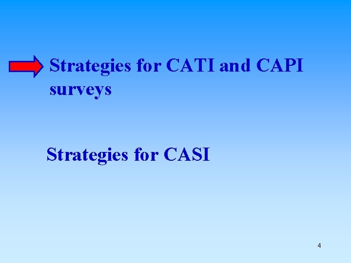 Strategies for CATI and CAPI surveys Strategies for CASI 4 