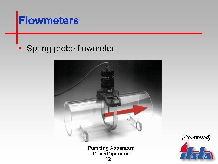 Flowmeters • Spring probe flowmeter (Continued) Pumping Apparatus Driver/Operator 12 