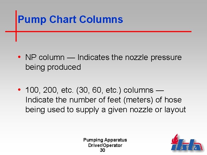 Pump Chart Columns • NP column — Indicates the nozzle pressure being produced •