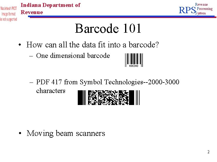 Indiana Rrp Code Indiana Department of Revenue Processing System RPS State