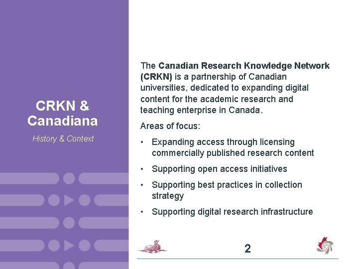 CRKN & Canadiana History & Context The Canadian Research Knowledge Network (CRKN) is a