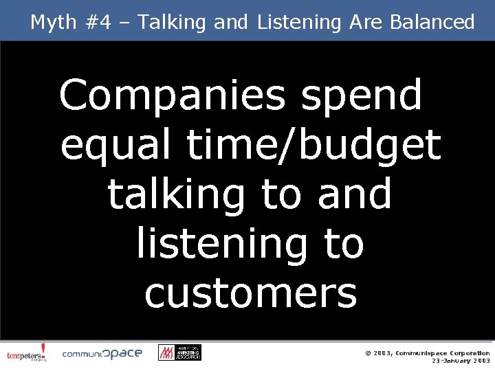 Myth #4 – Talking and Listening Are Balanced Companies spend equal time/budget talking to