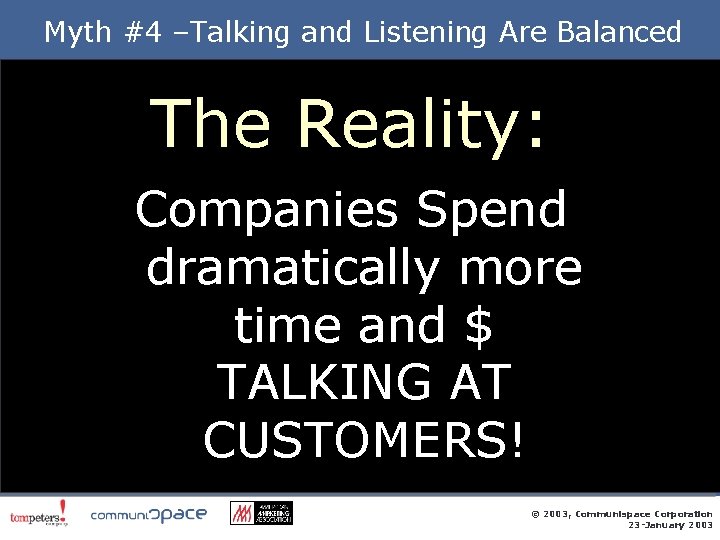 Myth #4 –Talking and Listening Are Balanced The Reality: Companies Spend dramatically more time