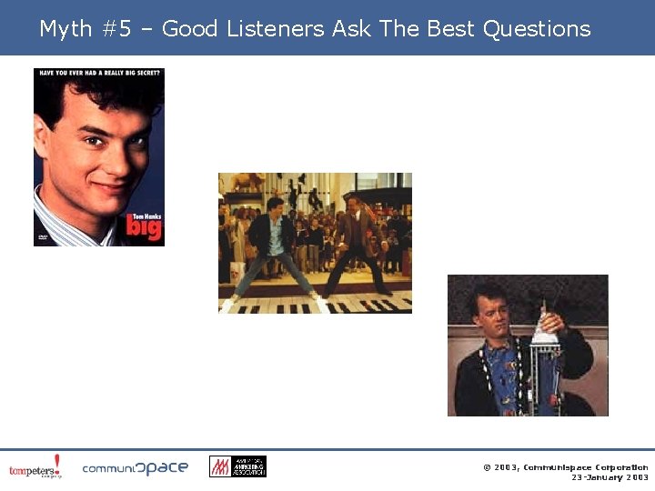 Myth #5 – Good Listeners Ask The Best Questions © 2003, Communispace Corporation 23