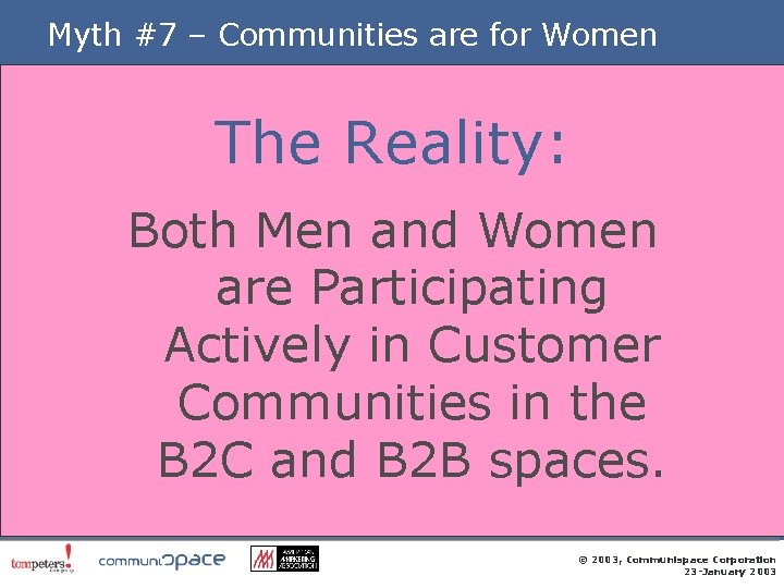 Myth #7 – Communities are for Women The Reality: Both Men and Women are