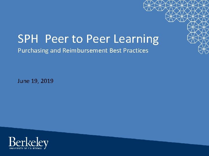 SPH Peer to Peer Learning Purchasing and Reimbursement Best Practices June 19, 2019 