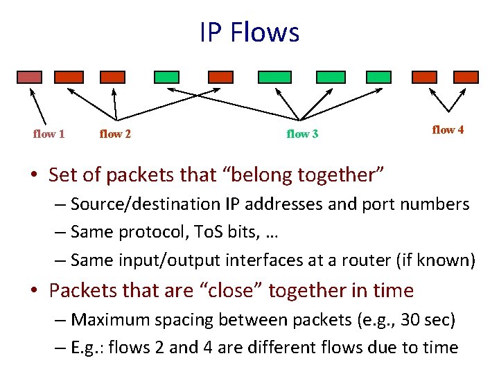 IP Flows flow 1 flow 2 flow 3 flow 4 • Set of packets