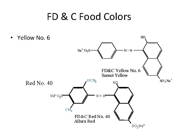 FD & C Food Colors • Yellow No. 6 OCH 3 Red No. 40