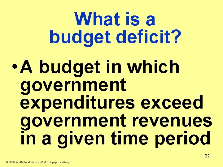 What is a budget deficit? • A budget in which government expenditures exceed government