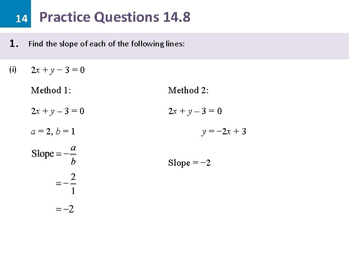 14 1. (i) Practice Questions 14. 8 Find the slope of each of the