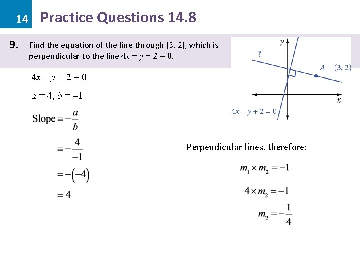 14 9. Practice Questions 14. 8 Find the equation of the line through (3,
