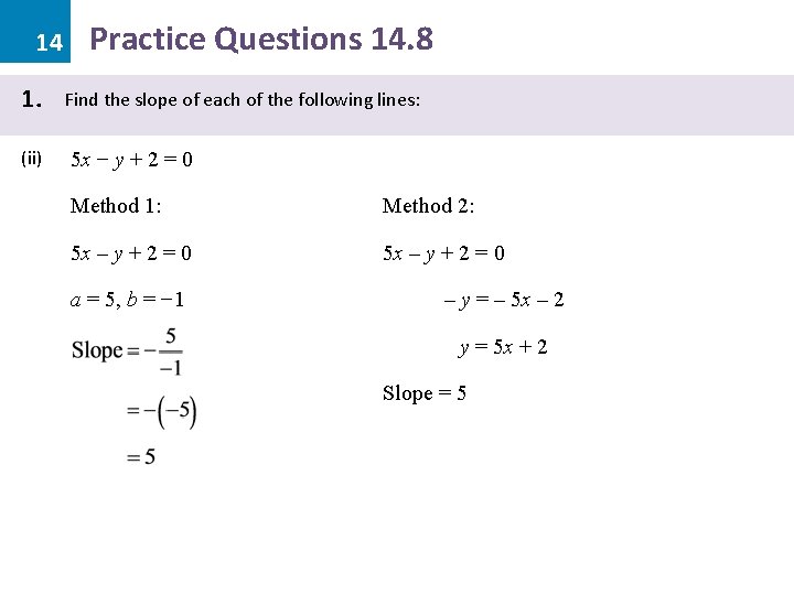 14 1. (ii) Practice Questions 14. 8 Find the slope of each of the