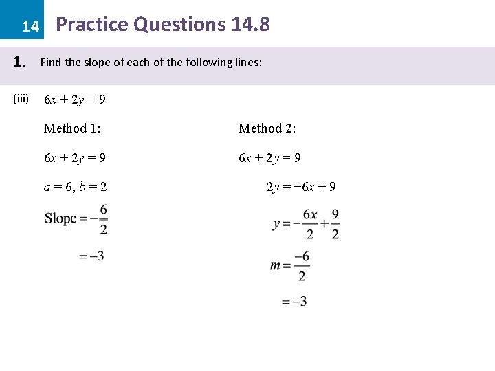 14 1. (iii) Practice Questions 14. 8 Find the slope of each of the