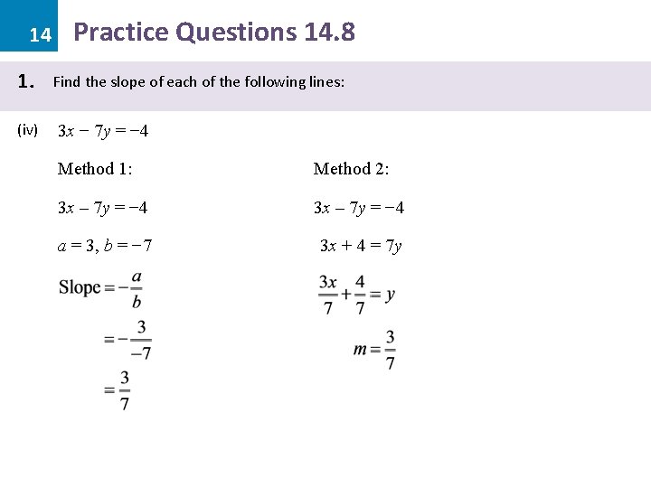 14 1. (iv) Practice Questions 14. 8 Find the slope of each of the
