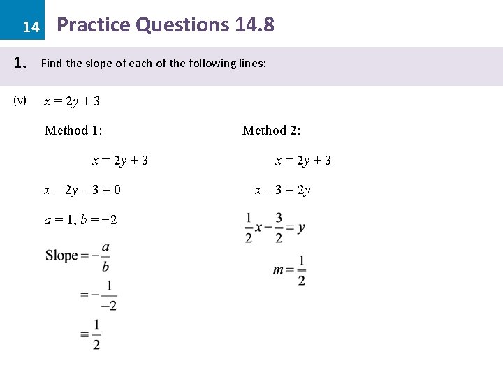 14 1. (v) Practice Questions 14. 8 Find the slope of each of the