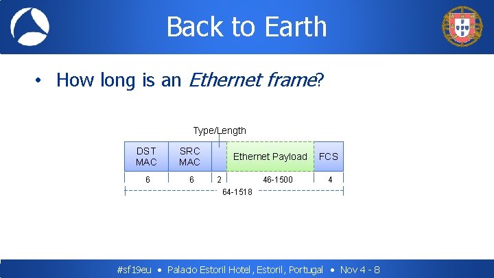 Back to Earth • How long is an Ethernet frame? Type/Length DST MAC SRC