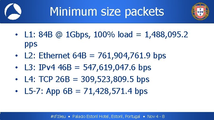 Minimum size packets • L 1: 84 B @ 1 Gbps, 100% load =