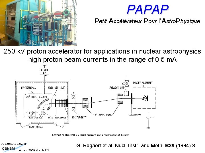 PAPAP Petit Accélérateur Pour l’Astro. Physique 250 k. V proton accelerator for applications in