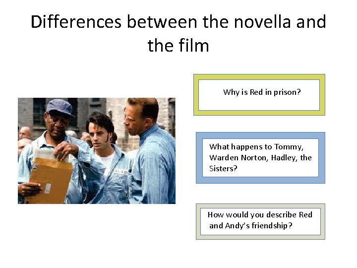 Differences between the novella and the film Why is Red in prison? What happens