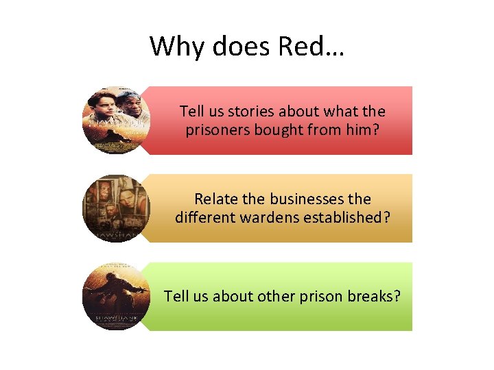 Why does Red… Tell us stories about what the prisoners bought from him? Relate