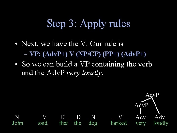 Step 3: Apply rules • Next, we have the V. Our rule is –