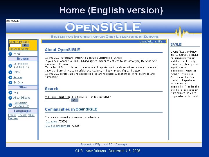 Home (English version) GL’ 8 New Orleans December 4 -5, 2006 