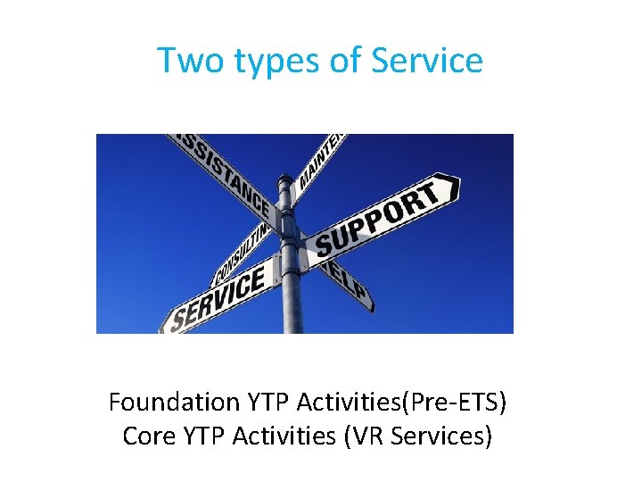 Two types of Service Foundation YTP Activities(Pre-ETS) Core YTP Activities (VR Services) 