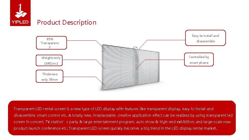 Product Description 85% Transparenc y Easy to install and disassemble Weight: only Controlled by