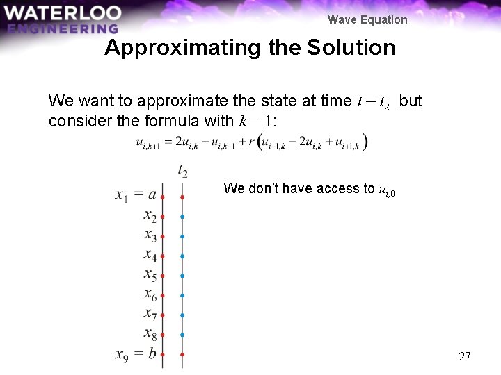 Wave Equation Approximating the Solution We want to approximate the state at time t