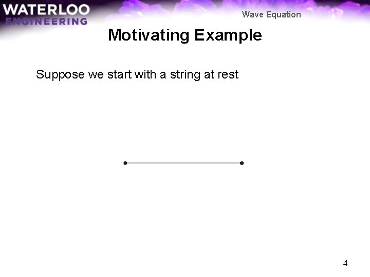 Wave Equation Motivating Example Suppose we start with a string at rest 4 
