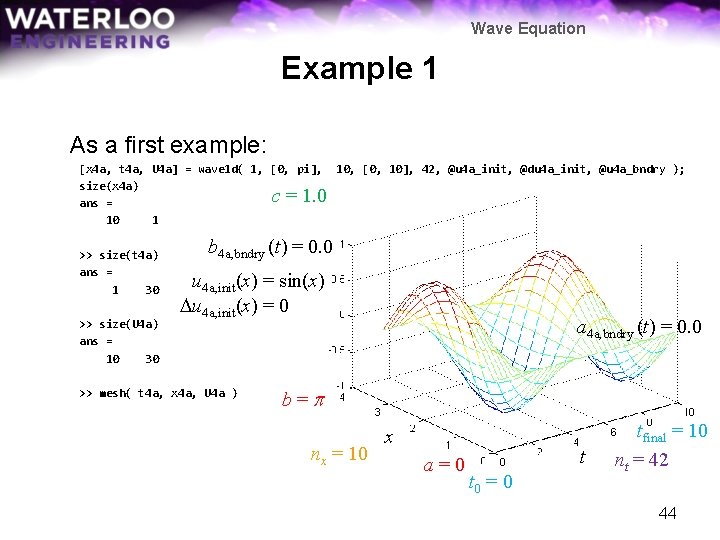 Wave Equation Example 1 As a first example: [x 4 a, t 4 a,