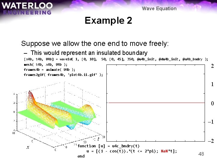 Wave Equation Example 2 Suppose we allow the one end to move freely: –