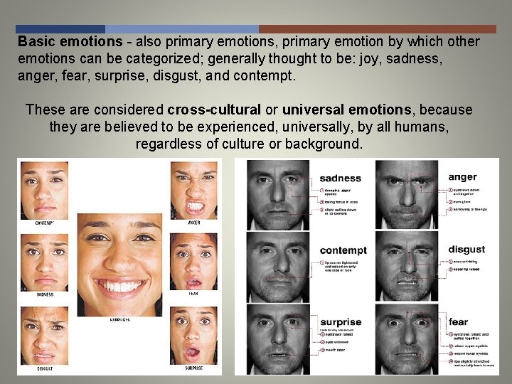 Basic emotions - also primary emotions, primary emotion by which other emotions can be