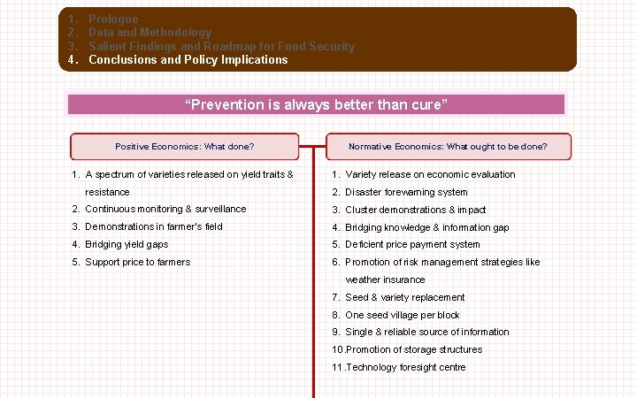 1. 2. 3. 4. Prologue Data and Methodology Salient Findings and Roadmap for Food