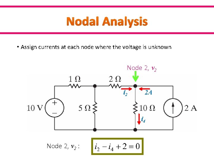 Nodal Analysis • Assign currents at each node where the voltage is unknown Node