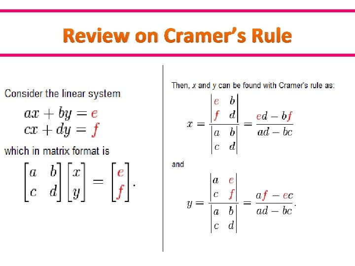 Review on Cramer’s Rule 